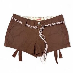 Vintage Y2K Bongo‎ Mini Shorts Brown Cargo w/ Belt Low Rise Size 9 Boho Grunge